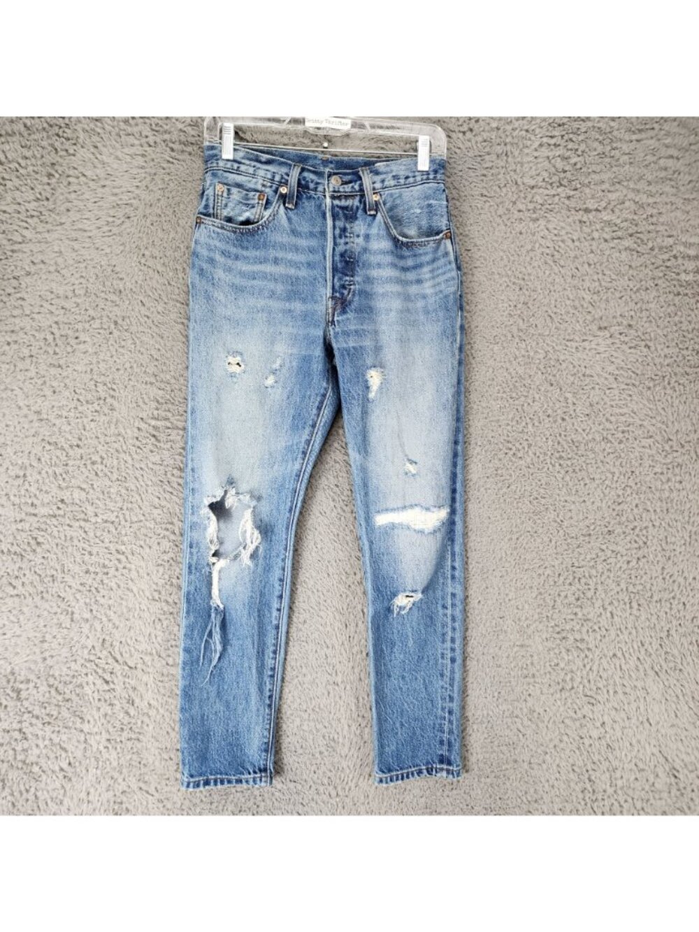 Levi's Jeans Womens 26 501 S Blue White Oak Cone Denim Button Fly Skinny *Read* - Picture 2 of 16